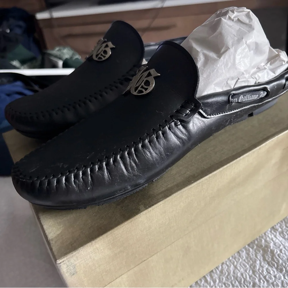 Men’s John Galliano Calf Pash Noir Leather Mules, Size 9.5